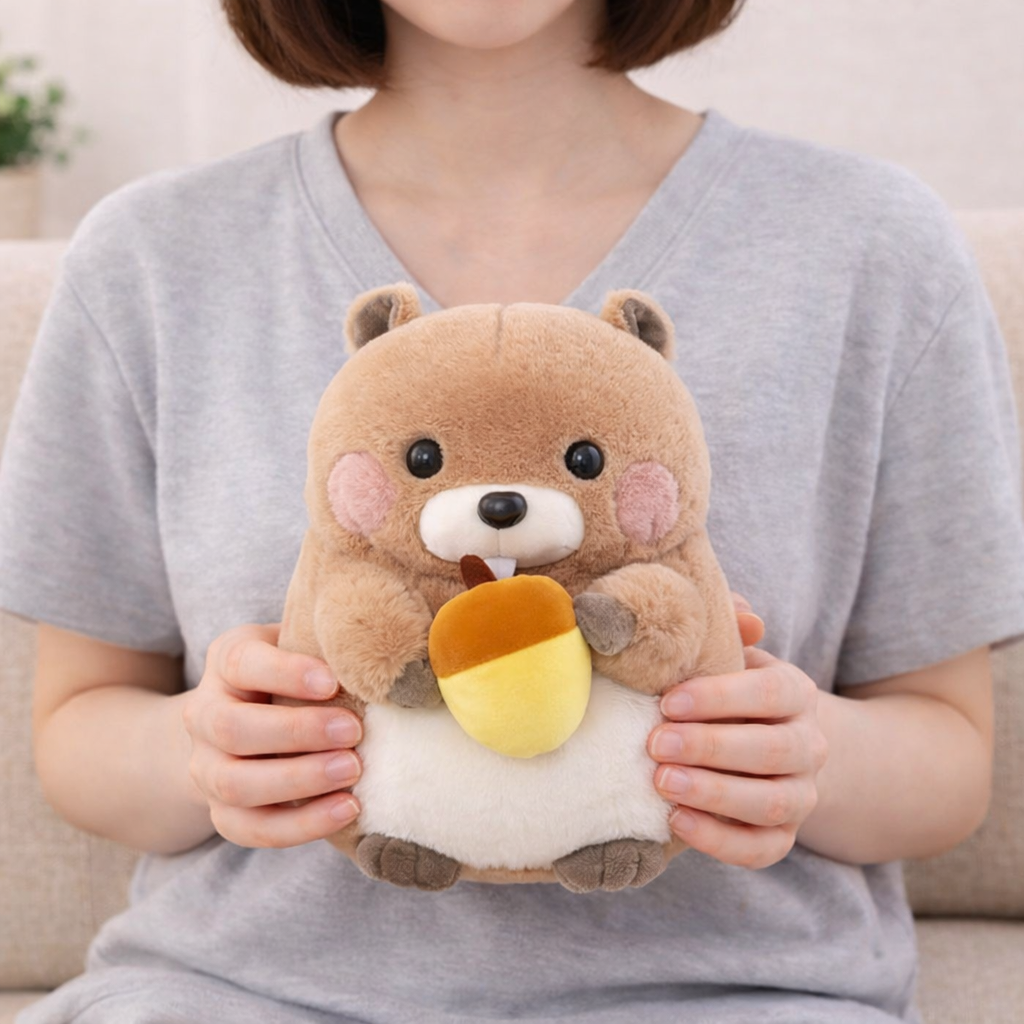Cute Otter Plush Brown with Acorn 10 inch