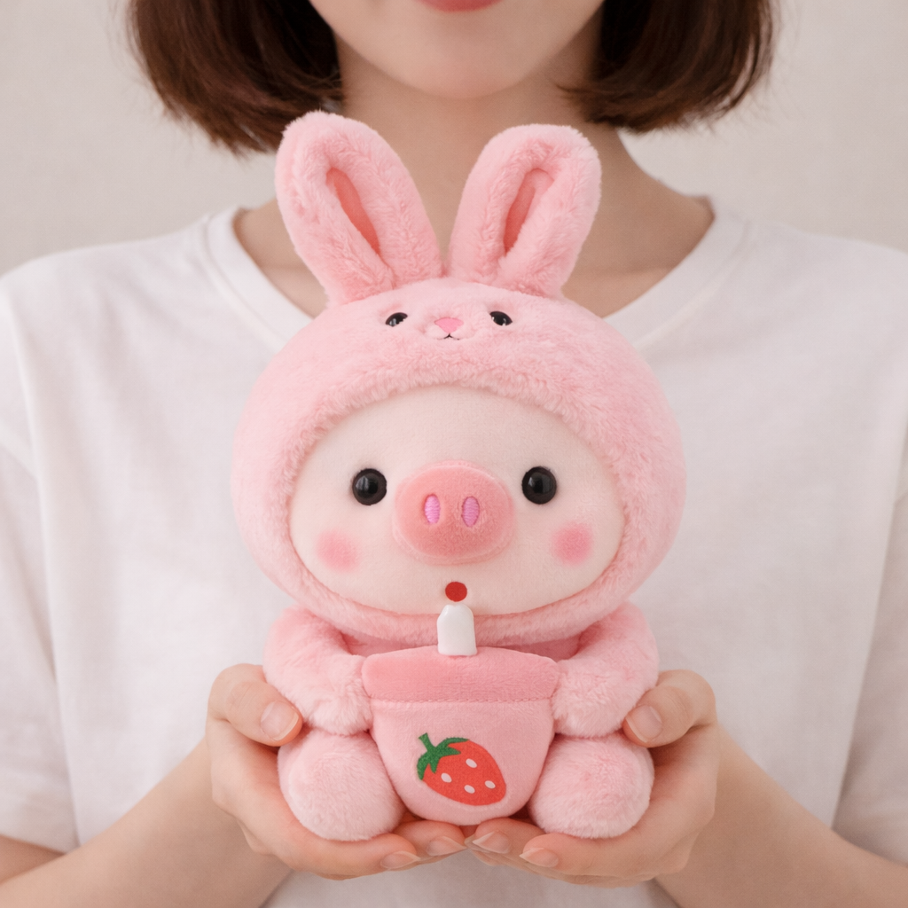 Pink Bunny Piggy Plushie 9 in