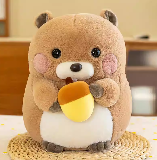 Cute Otter Plush Brown with Acorn  10 inch