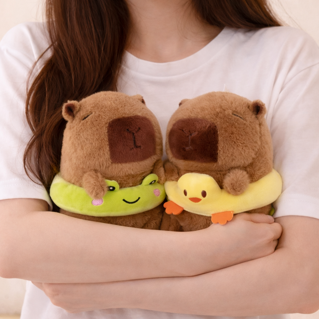 2 Capybara with frog and duck float - 8 inch