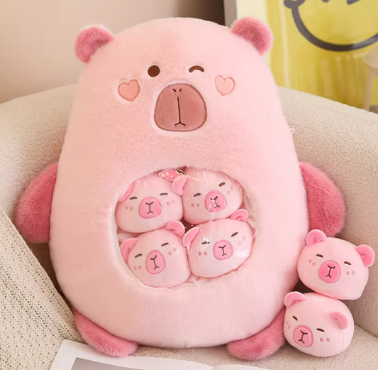Cutest Pink Capybara Plush with 6 Babies