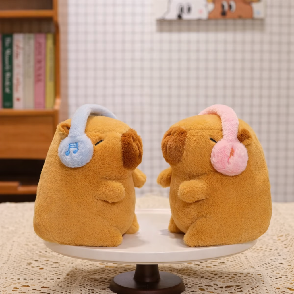 2 Capybara with Blue and pink headphone