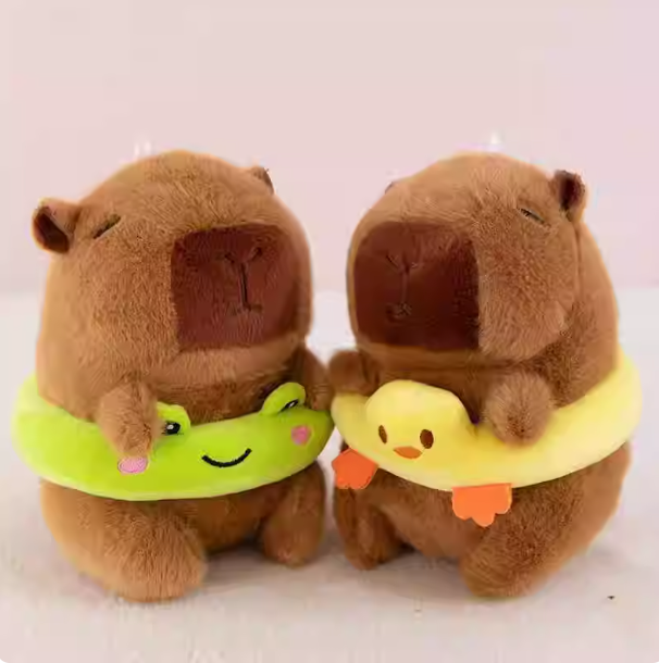 2 Capybara with frog and duck float - 8 inch
