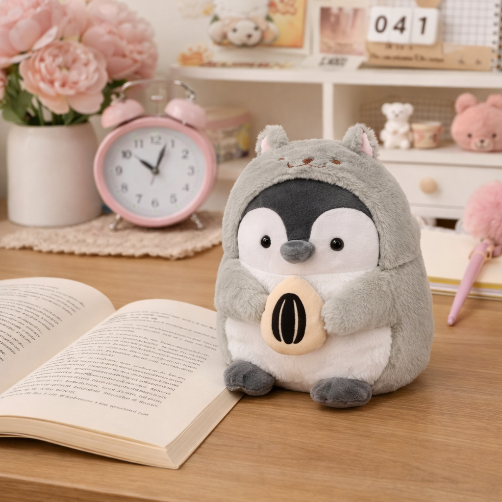 Penguin Plush with Sunflower Seed 8 inch - grey