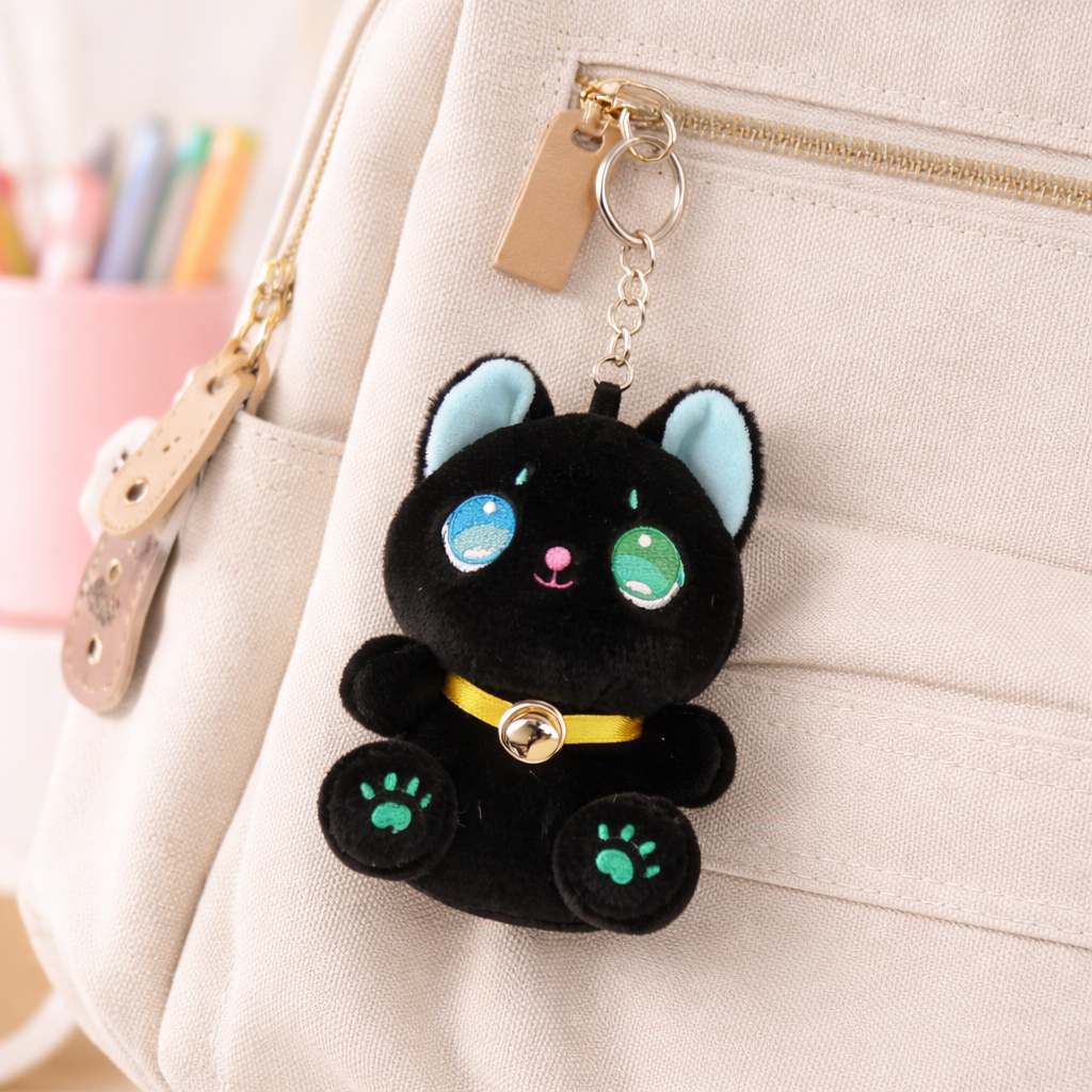 Black Kitty with Bell Keychain