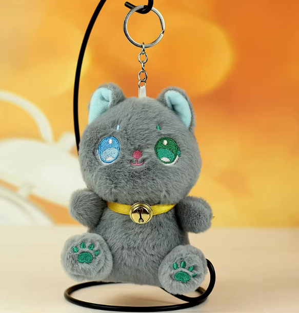 Grey Kitty with Bell Keychain