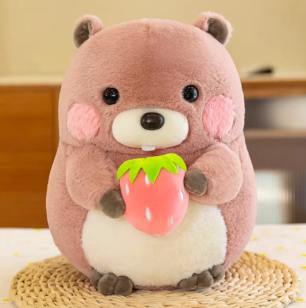 Cute Otter Plush Pink with strawberry  10 inch