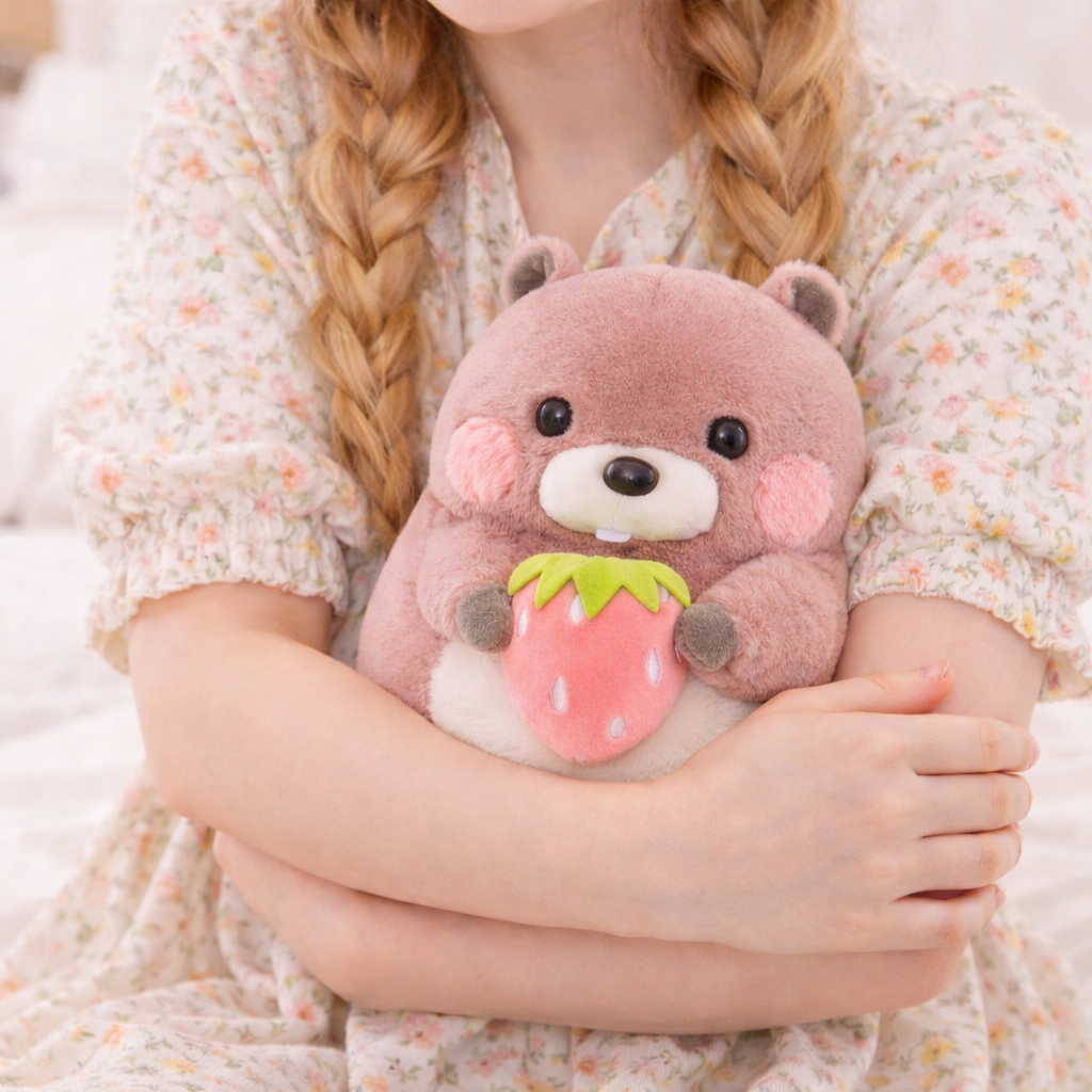 Cute Otter Plush Pink with strawberry  10 inch