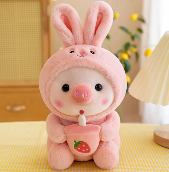 Pink Bunny Piggy Plushie 9 in