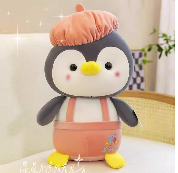 Penguin Plush with Pink Cap