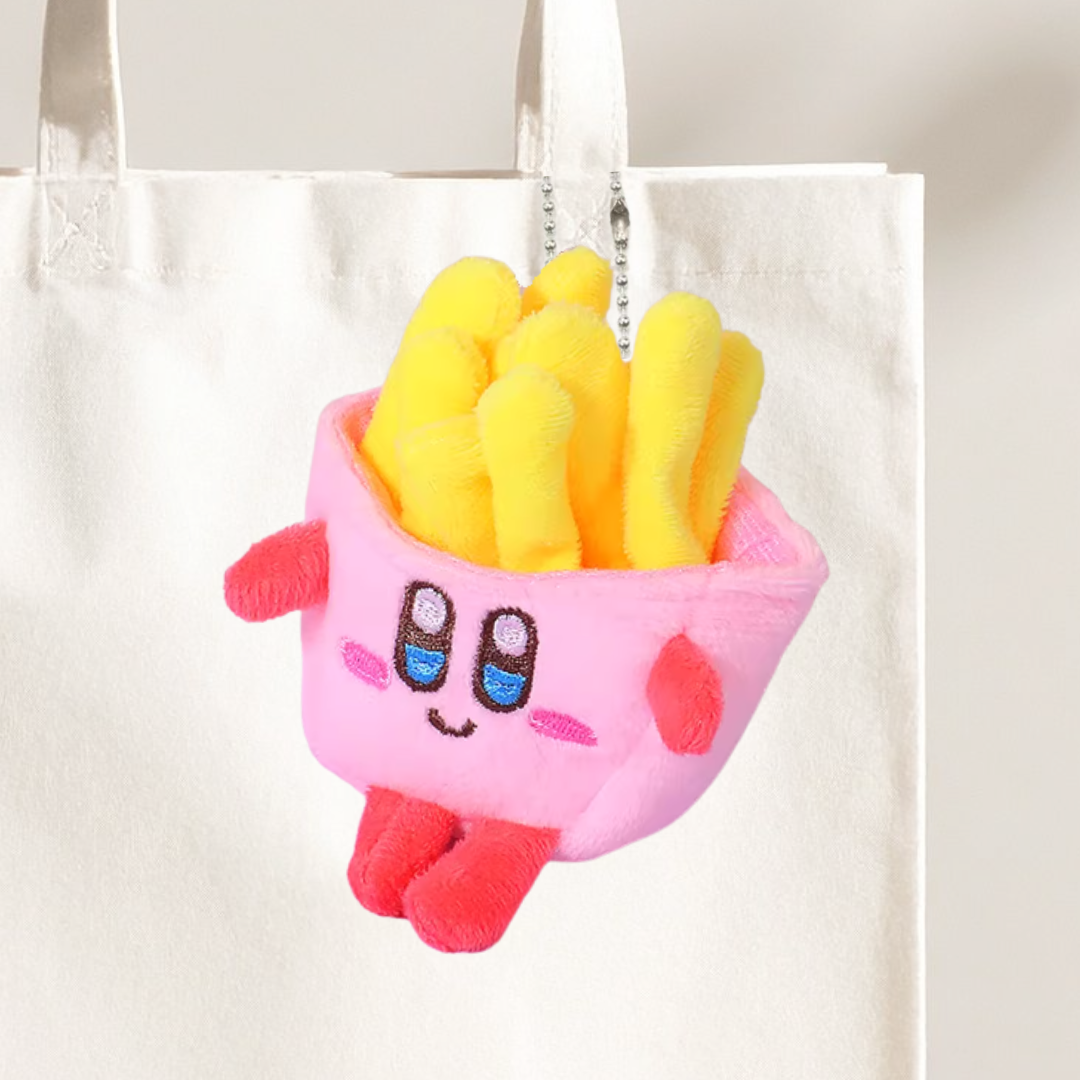 Happy French Fries Plush Keychain - Pink