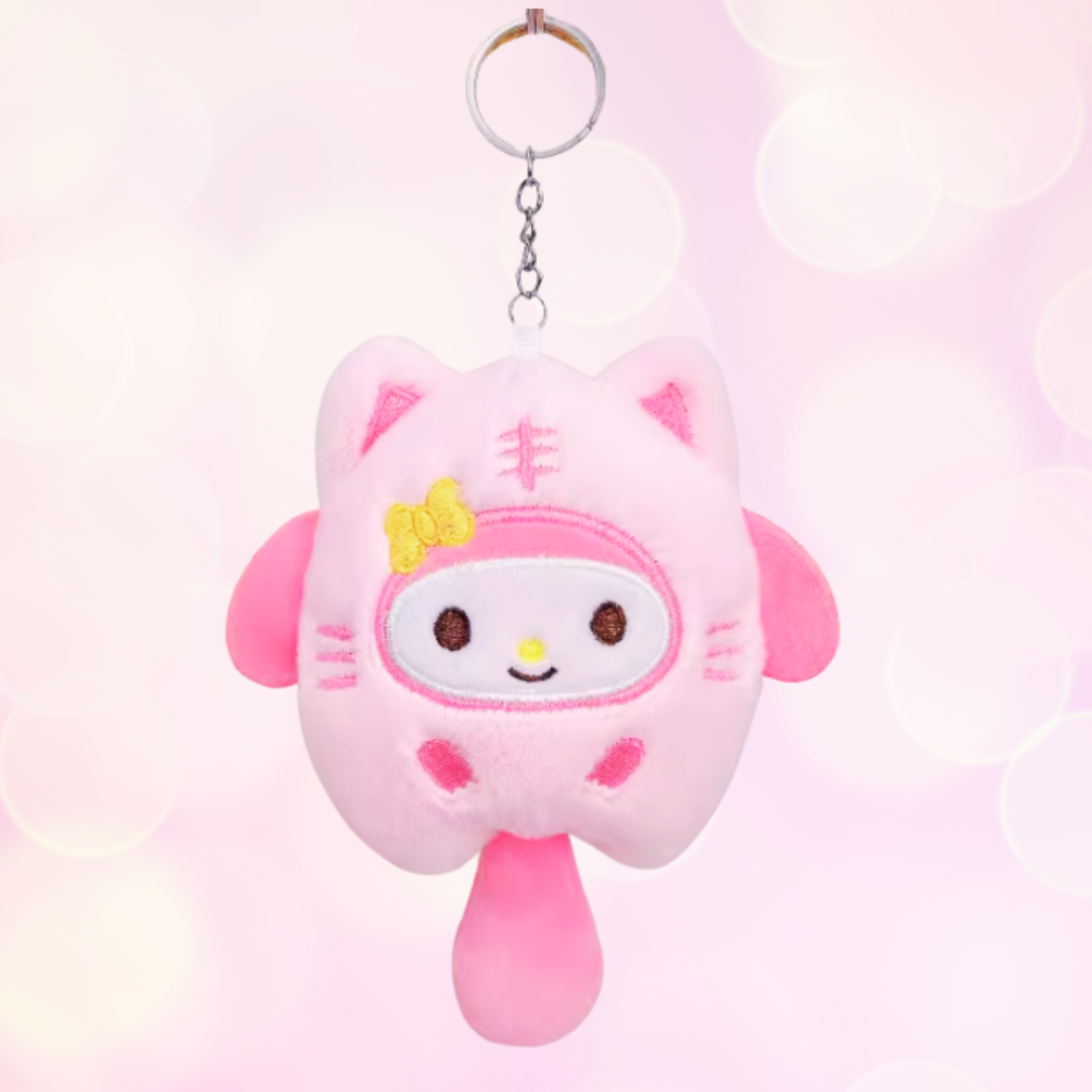 Long Tail Kitty Plush Keychain - Pink