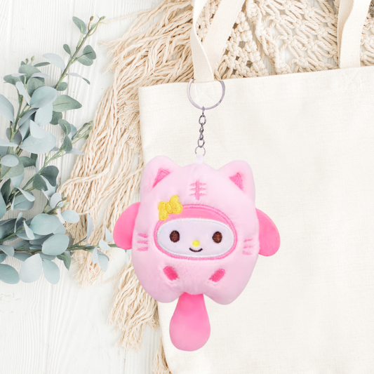 Long Tail Kitty Plush Keychain - Pink