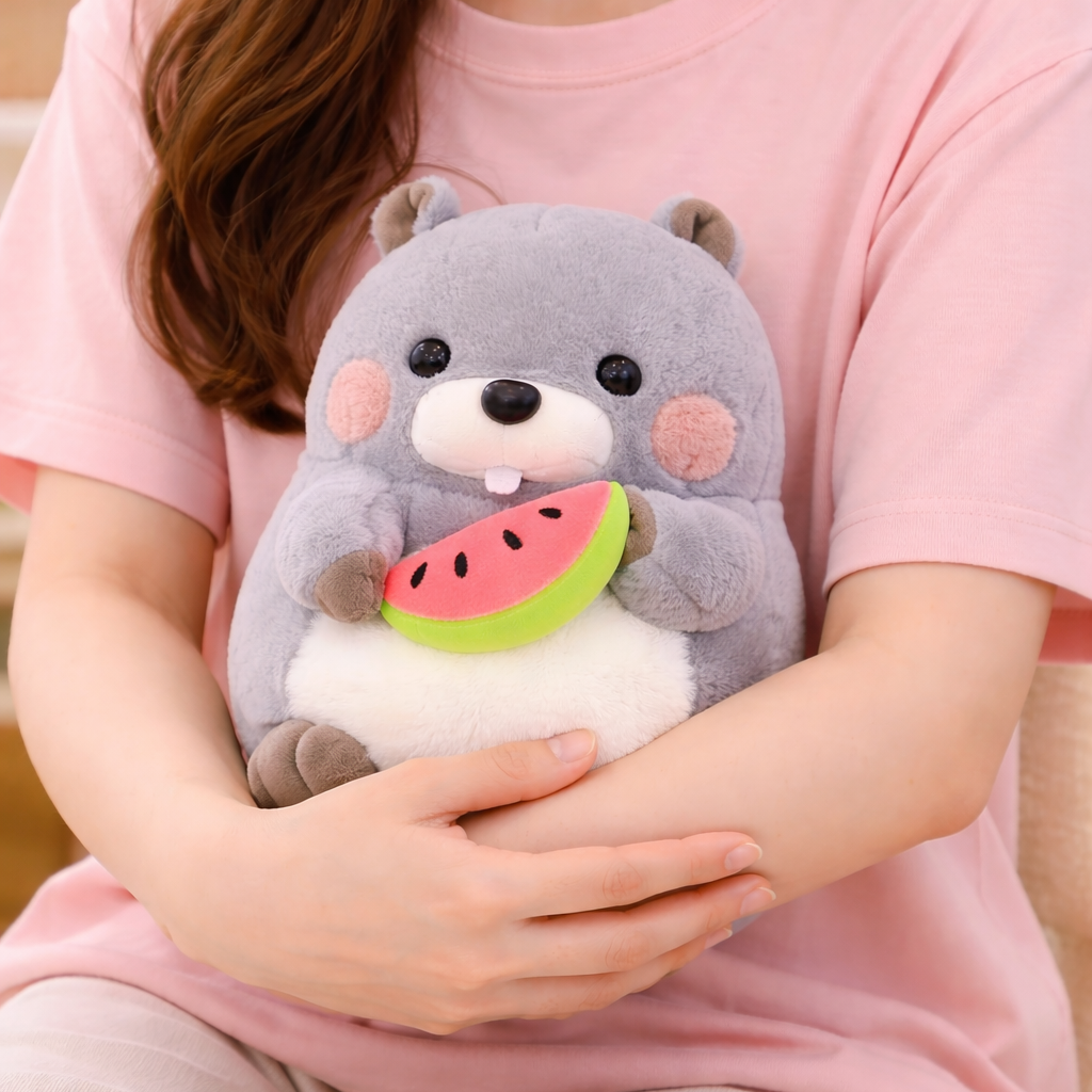 Cute Otter with Watermelon Plush - Grey
