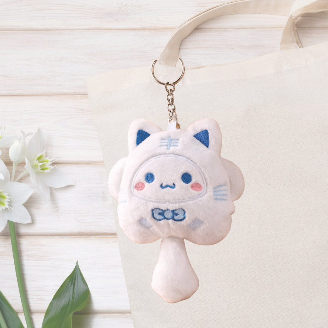 Long Tail Kitty Plush Keychain - White