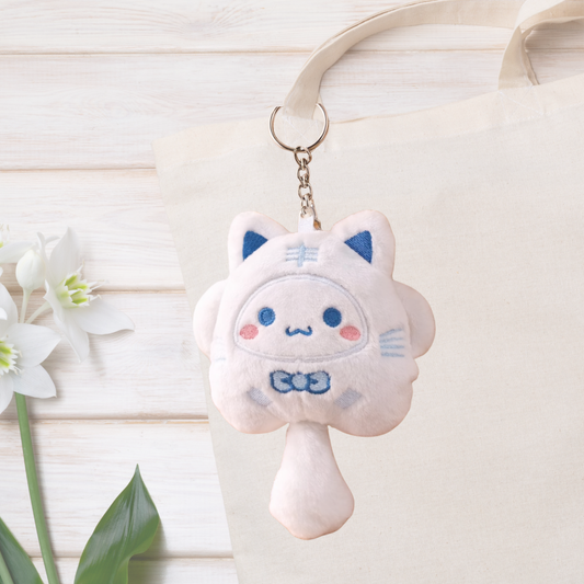Long Tail Kitty Plush Keychain - White